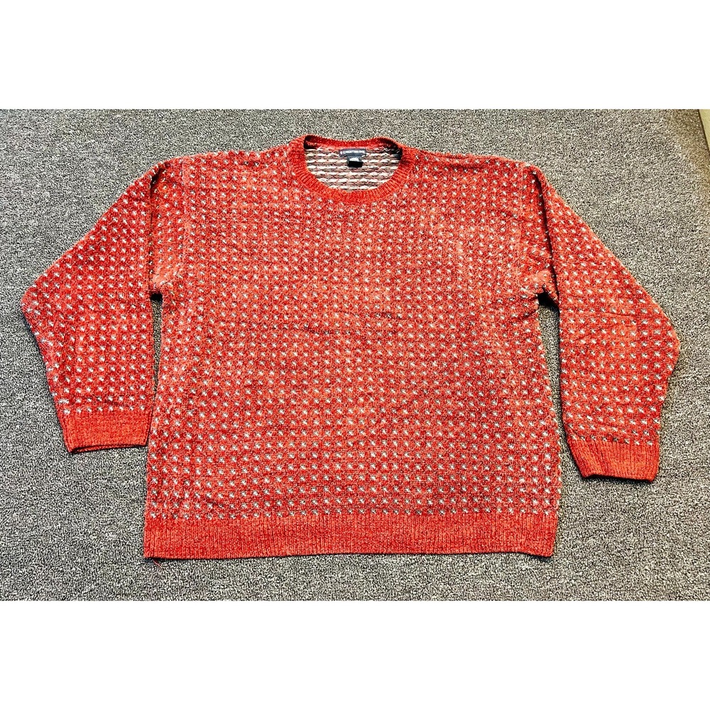 Vintage Knightsbridge Sweater Mens Large Red Geometric Tight Knit Ribbed Warm